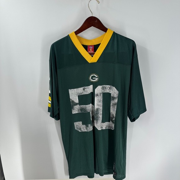 Green Bay Packers AJ Hawk #50 Reebok Mens Green Team Graphic V-Neck Jersey M - Picture 2 of 9